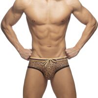 - "Leopard Stripes Swim Briefs - Brown" 
