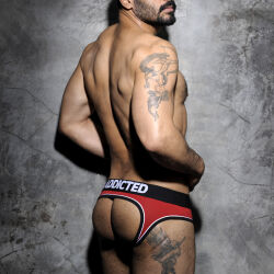 - "Double Piping Bottomless Briefs Red" 