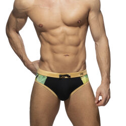 - "Side Leaves Swim Briefs - Black" 