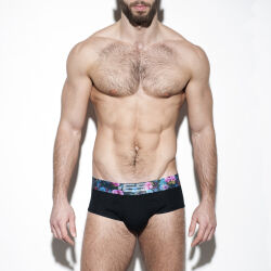 - "Flowery Waistband Briefs - Black" 
