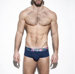 - "Flowery Waistband Briefs - Navy" 