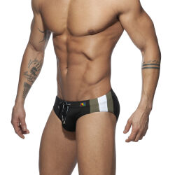 - "Stripes Basic Swim Briefs - Black" 