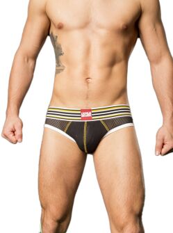 - "Backless Briefs Bond Street - Black/Yellow/White" 