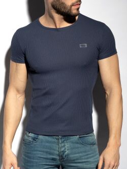  "Recycled Rib U-Neck T-Shirt - Navy" 
