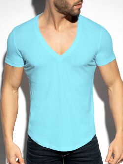  "Deep V-Neck T-Shirt - Sky Blue" 