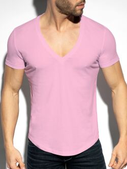  "Deep V-Neck T-Shirt - Baby Pink" 