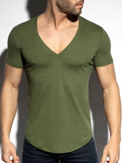  "Deep V-Neck T-Shirt - Khaki" 